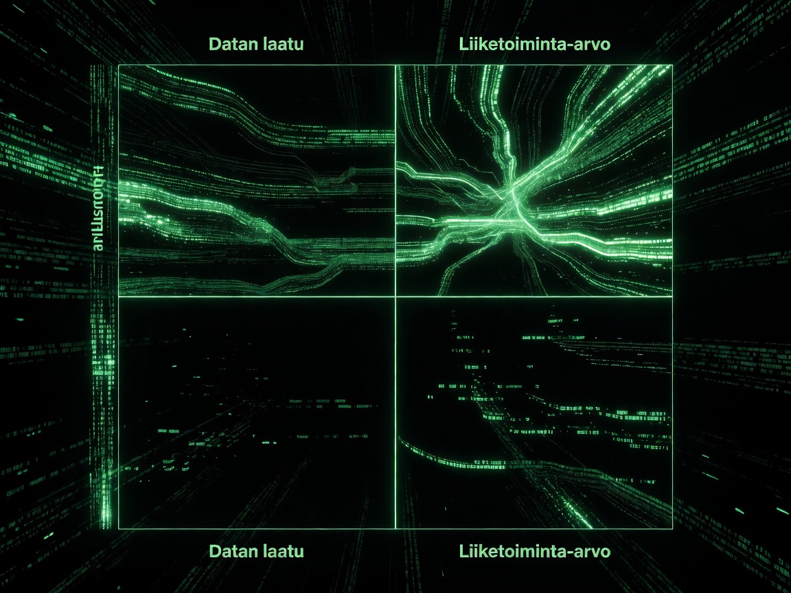 Matriisi tekoälyvalmiuden arviointiin: Datan laatu vs. Liiketoiminta-arvo